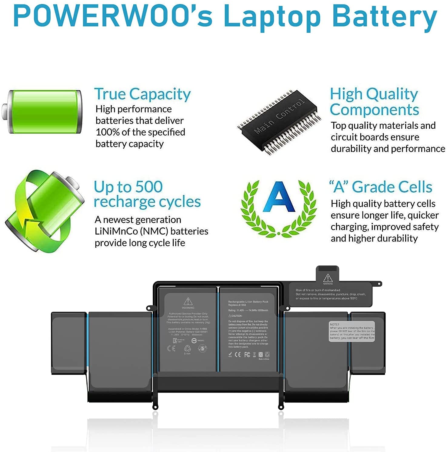  A1582 A1502 Battery Replacement Battery A1502 for MacBook Pro 13 inch Retina [Early 2015, Mid 2014, Late 2013 Version] A1493 - High-Performance